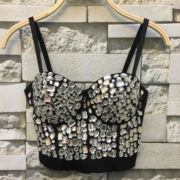 

2021 Summer New Sexy Tide Slash Neck with No Hollow Back Out Strass Thin Solid Upper-body Vest 6sbz, White