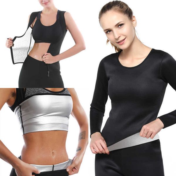 All Seasons Mulheres emagrecimento Long Shirt Camisas Corporal Shaper Sweat Sweat Treinador De Cintura Espartilho Perder Peso Camiseta Tops Sauna Fitness Shapewear 210708