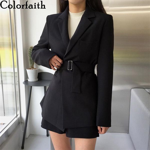 

colorfaith new 2021 autumn winter women's blazers chic jackets vintage korean style oversize lace up office lady jk1545, White;black