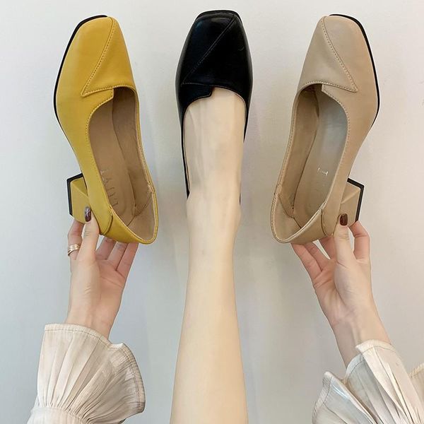 

dress shoes women's heeled spring 2021 solid color light mouth comfortable square heel non-slip soft skin-friendly office u28-25, Black
