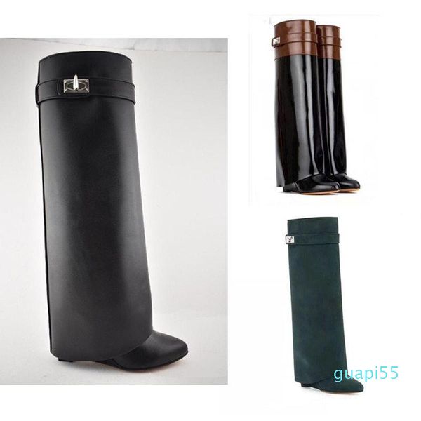 

knee boots cowhide high heel boots luxury woman high shoes designer ladies shoes zipper leather fashion bare boots large size 35-42, Black