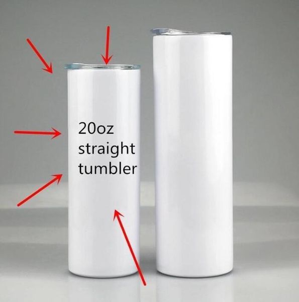 

sublimation skinny tumblers 20oz blank white tapered skinny cup with lid straw 20oz stainless steel vacuum heat transfer mug dhl shipping