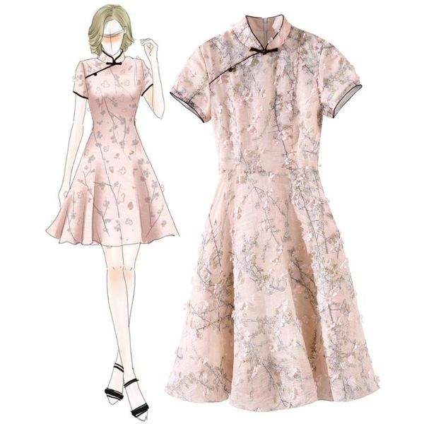 

ethnic clothing chinese style summer fashion dress handmade flower modern qipao, Red