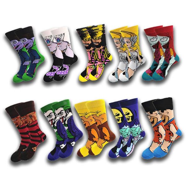 

men's socks men and women's happy funny winter warm cartoon anime clown cool crew street fashion sewing pattern, Black