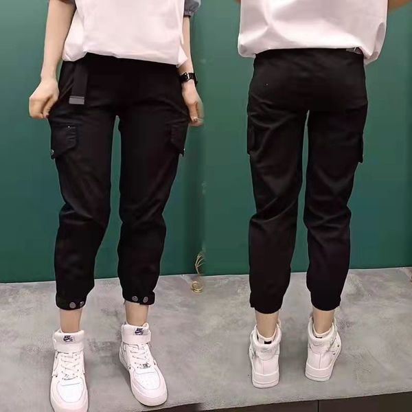 

pants european station fashion nine point overalls women's new trend in autumn slim pocket harlan pants leggings casual, Black;white