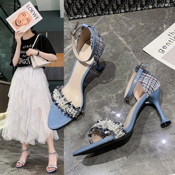 

sandals 2021 pearl rhinestone female latin dance shoes ladies ballroom banquet high heels summer, Black