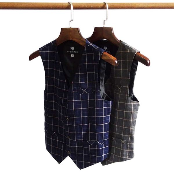 

2021 new korean style thin casual suit plaid male office marriage leisure vest blue clothes qvv6, Black;white