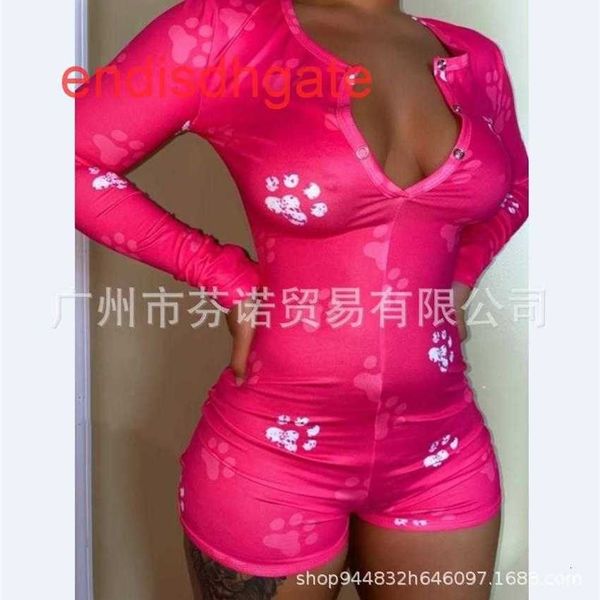 

factoryeklyjumpsuit dog paw pajamas print slim, Black;white