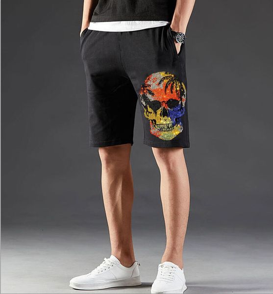 

2021 new rhinestones men summer mens streetwear hip hop short casual shorts big size fni9, White;black