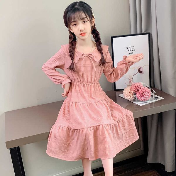

girls knee-length summer novelty dress doll collar long-sleeved receive waist cake dresses princess party 12 children's clothing, Red;yellow