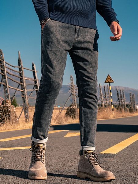 

men slant pocket rolled hem jeans w24g#, Blue