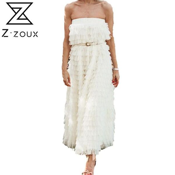 

casual dresses z-zoux women dress strapless sleeveless ladies 2ways wearing fashion loose long plus size white 2021, Black;gray