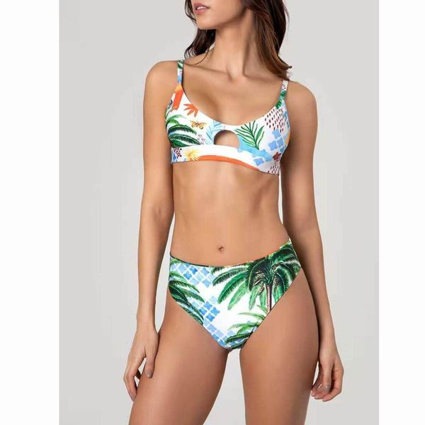 

women's swimwear bikinis set leaf print hollow swimsuit chic fashion casual tank for women femme brazilian bikini bandeau biquini, White;black