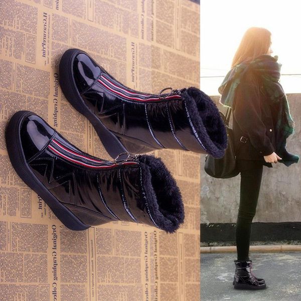 

winter snow boots plush thickened waterproof outdoor fashion versatile medium tube flat cotton shoes, Black