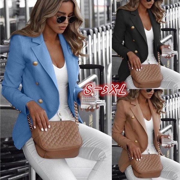 

women's suits & blazers kalenmos women long-sleeved double-breasted solid color stand-up collar small suit ol casual jacket streetwear, White;black