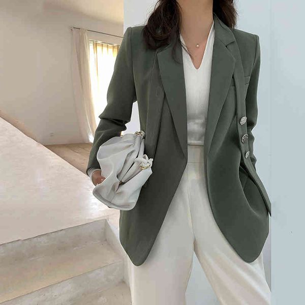 

women's suits & blazers [eam] women green waistband button split blazer lapel long sleeve loose fit jacket fashion spring autumn 2022 1, White;black