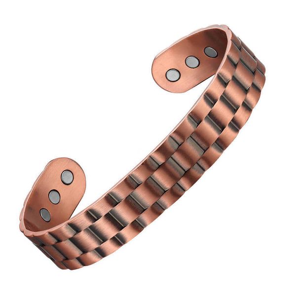 

sizzz pure copper bangles for men women adjustable wide cuff bracelets vintage energy magnetic bracelets bangles men jewelry q0717, Black