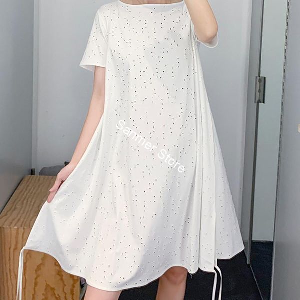 

2021 new oco para fora feminino de manga curta branco lao-up solto moda vero senhora mini vestido casual novo 2eqh, Black;gray