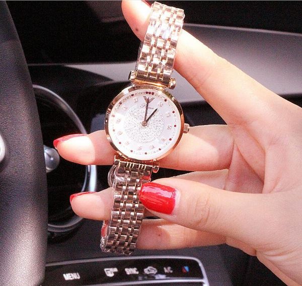 

wristwatches women watches stainless steel band diamond dial rose gold crystal waterproof lady gift rhinestone clock, Slivery;brown