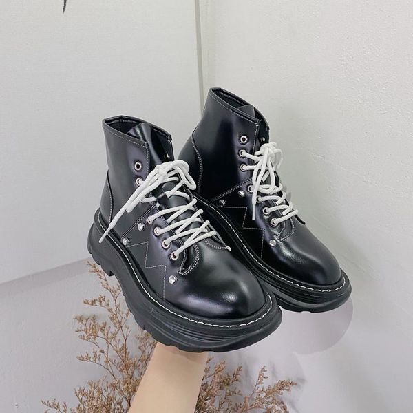 

boots studded women shoes 2021 summer style muffin thick bottom short retro british motorcycle, Black