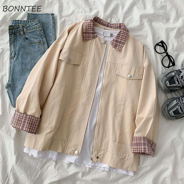 

women's jackets women ladies all-match autumn clothes vintage patchwork tender loose daily simple lapel fashion pockets classy mujer, Black;brown