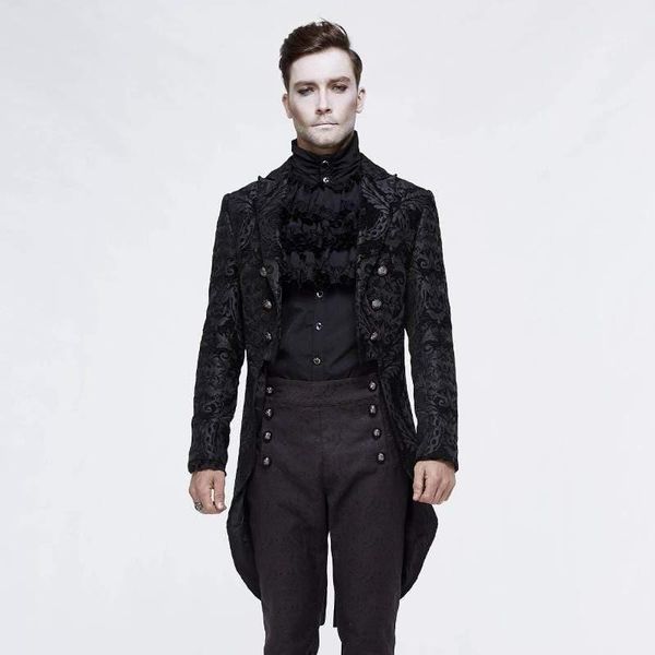 

men's trench coats devil fashion men's goth jacquard double-breasted black dovetail overcoat ct1051, Tan;black