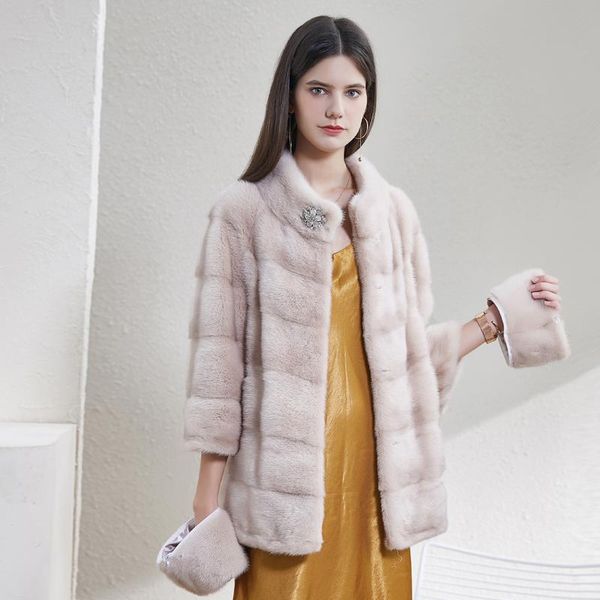 

women's fur & faux real mink coat large size natural length adjustable winter super jacket with detachabl, Black