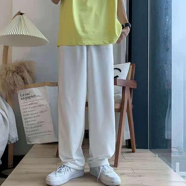 

men's pants high street trend white sports men's summer loose straight sweatpants, Black