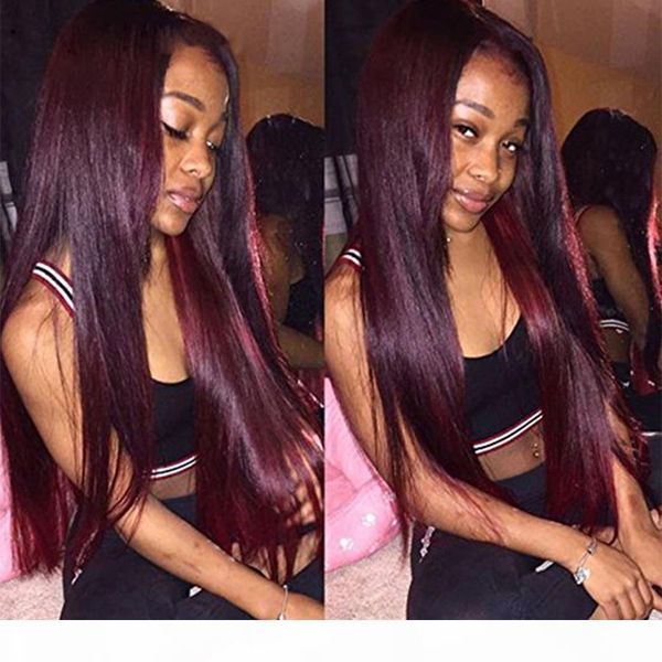 

#99j wine red 3bundles peruvian hair with 1pc lace closure 4*4 part silky straight burgundy weaves with full lace frontal closure, Black;brown