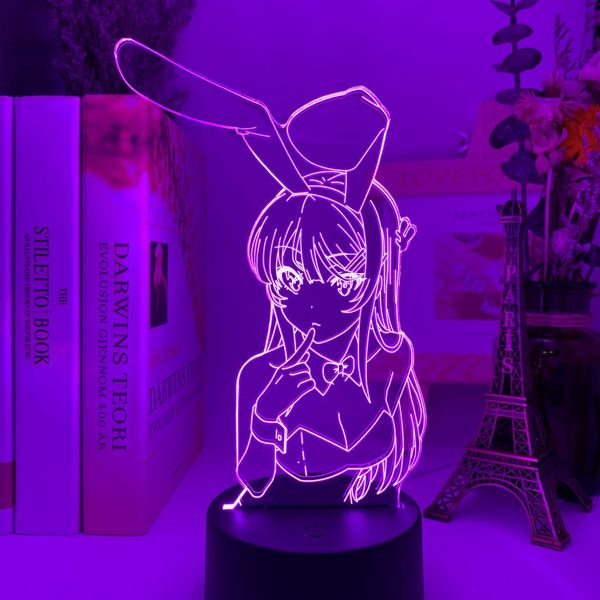 3D Anime Waifu Mai Sakurajima Nachtlicht für Schlafzimmer Dekor Mai Licht Geschenk für Freund Sakurajima Bunny Girl LED Lampe Anime Geschenk