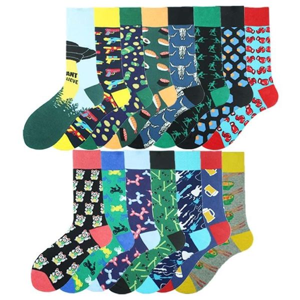 

men's socks fashion happy funny sushi surface boxing cattle guitar printing hip hop personality comfortable harajuku, Black