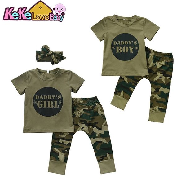 

selling fashion baby boy clothes set short sleeved camouflage t-shirt+pants 2pcs newborn baby girl clothing set outfits 210309, White