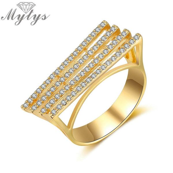 

cluster rings mytys yellow gold setting crystal geometric ring for women fashion party jewelry accessory r1940, Golden;silver