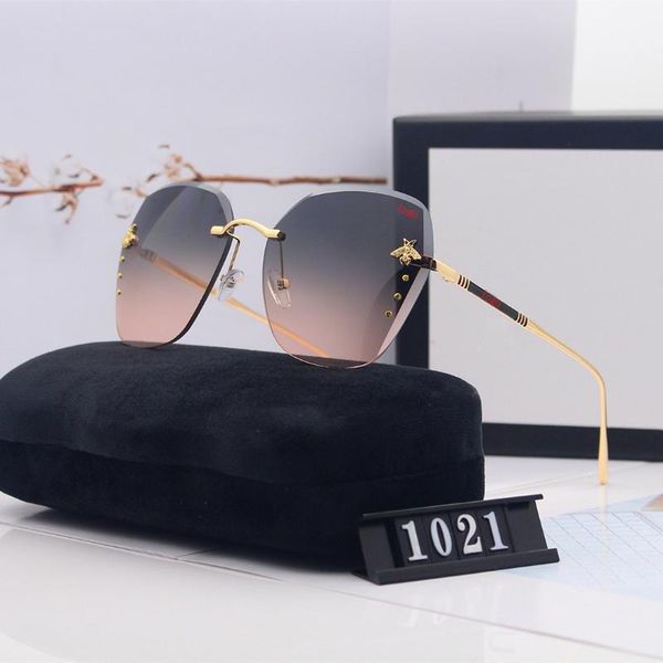 

sunglasses luxury designer original brand bee rimless gradient women driving trimming polarized shades glasses vintage eyewear, White;black