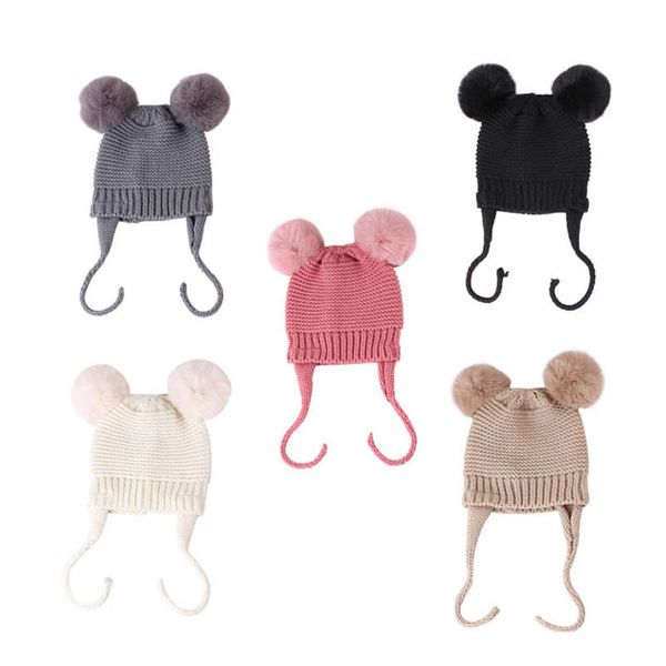 

baby hats newborn caps toddler earmuffs hat autumn winter girls boys cotton wool knitted cap keep warm kids accessories beanies 0-3t b8710, Yellow