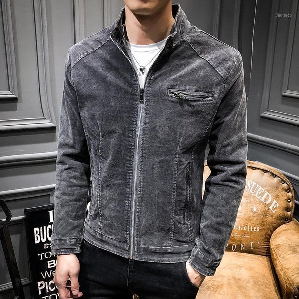 

men's jackets autumn winter menswear denim jacket men stand collar coat cotton zipper cardigan trend selling locomotive fashion, Black;brown
