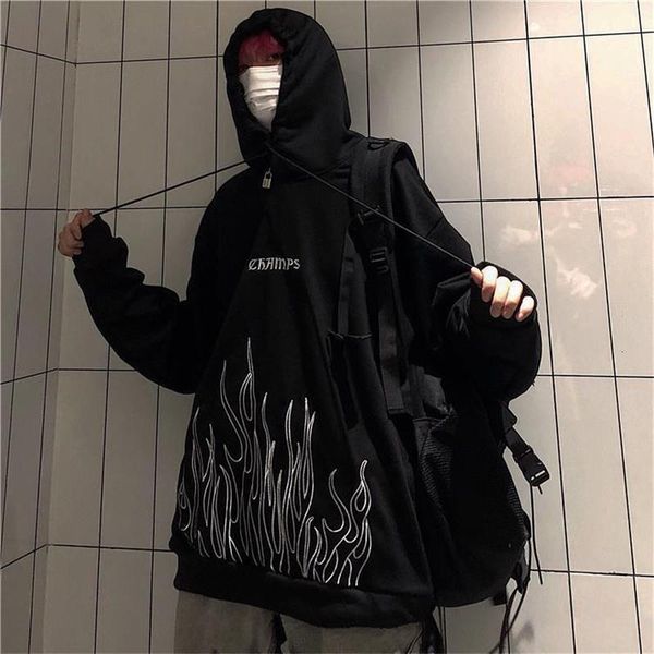 

new casual women's hoodie sweatshirt sleeve black female loose thick coat hoody tracksuit clothes clothing flame print