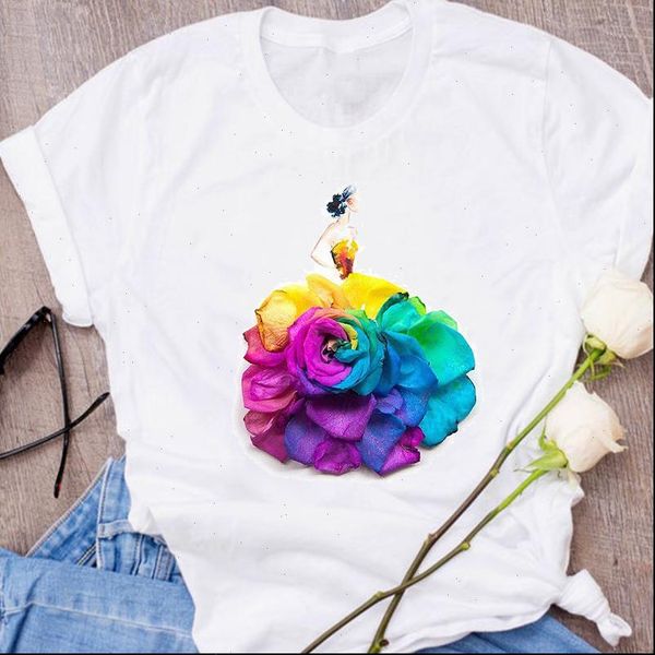 

women graphic rose trend kawaii ladies clothes floral flower lady clothing female tees print t shirt womens t shirt, White