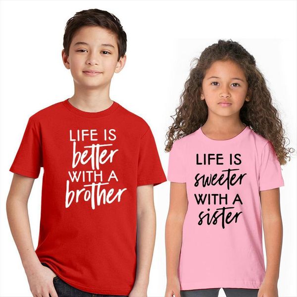 

life is better sweeter with a brother sister print kids family matching funny toddler boys girls sibling t shirt outfit, Blue