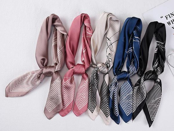 

silk scarf women print hair neck square scarves office ladies shawl bandanna 70*70cm muslim hijab handkerchief muffler foulard, Blue;gray