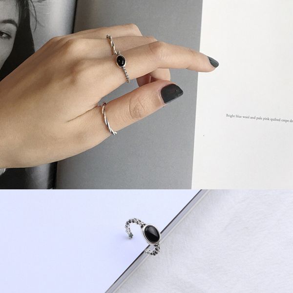 

tyj080 us s925 pure silver ring thai silver versatile simple oval black agate ring