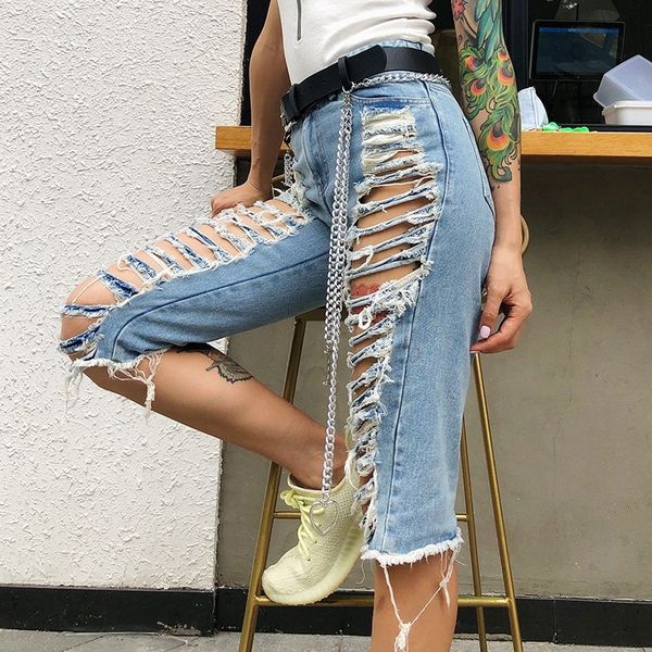 

streetwear hole jeans for women high waist patchwork tassel casual straight pants female 2021 summer fashion new, Black;white