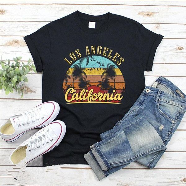 

women's t-shirt los angeles california letter print tshirt women beach landscape graphic tees short sleeve o-neck summer t shirt female, White