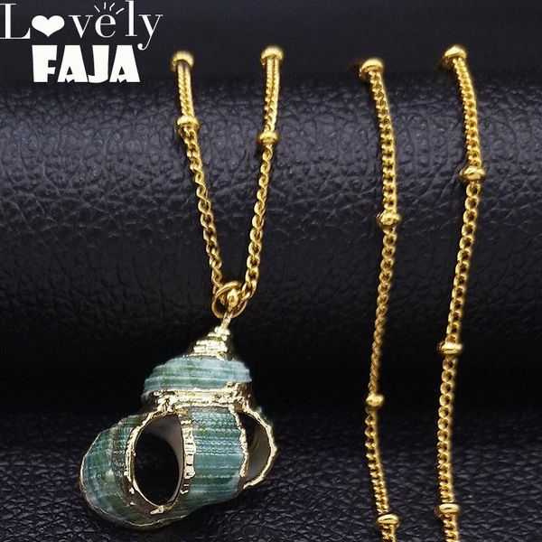 

pendant necklaces 2021 fashion beach stainless steel shell necklace for women green gold color chain jewelry collares mujer n19181, Silver