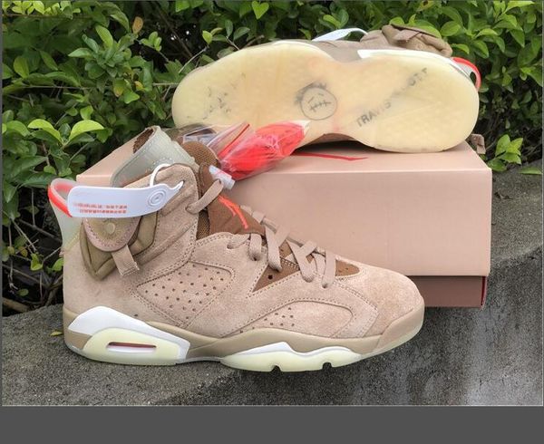 

travis x 6 british khaki mens basketball shoes ts cactus 6s jack bright crimson-sail suede outdoor sneakers dh0690-200 with original box us