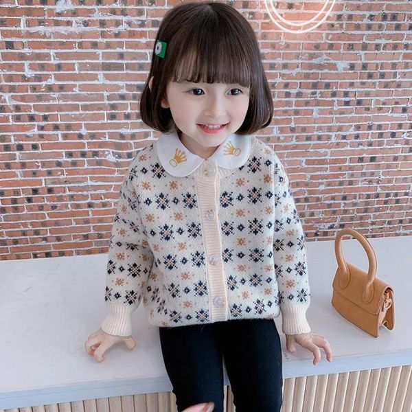 

pullover girls floral knitted sweater coat spring fall 2021 children's cardigan knitwear clothes baby kids all-match p107, Blue