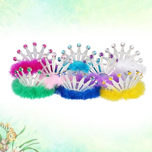 

party hats 6 pcs crowns feather tiara headwear headdress fairytale role play prop for kids girls (random col