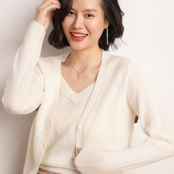 

2021 new 100% cashmere female v-neck long sleeves women autumn winter knitting cardigan sweater suit 4ay7, White;black