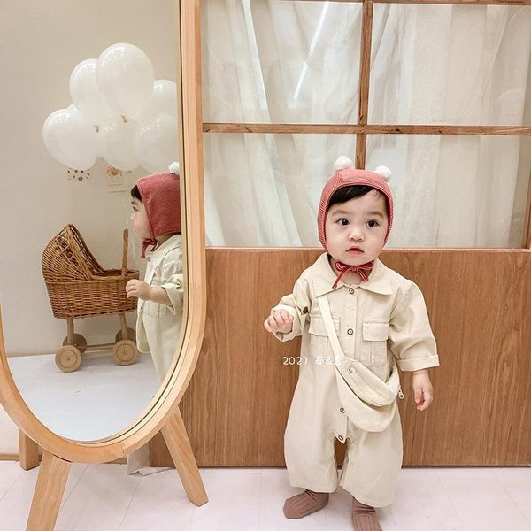 

jumpsuits boy and girls romper 2021 spring korean version of the baby work jumpsuit children's long crawling clothes, Blue