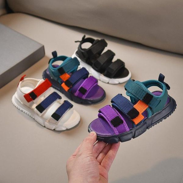 

sandals 2021 summer boys canvas kid children shoes soft rubber school breathable open toe casual boy girl sandal, Black;red